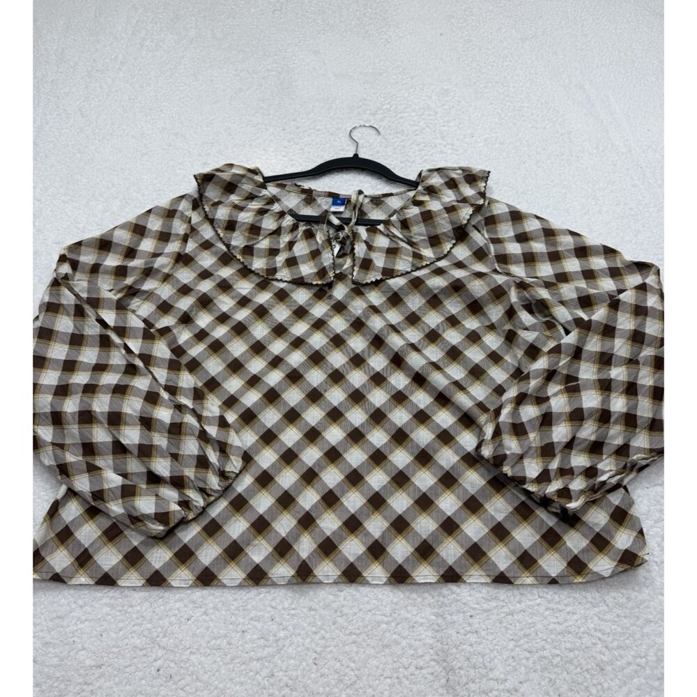 Old Navy Top Long Sleeve Ruffle Tie Neck Brown Minimalist Work Preppy Sz XL NWT